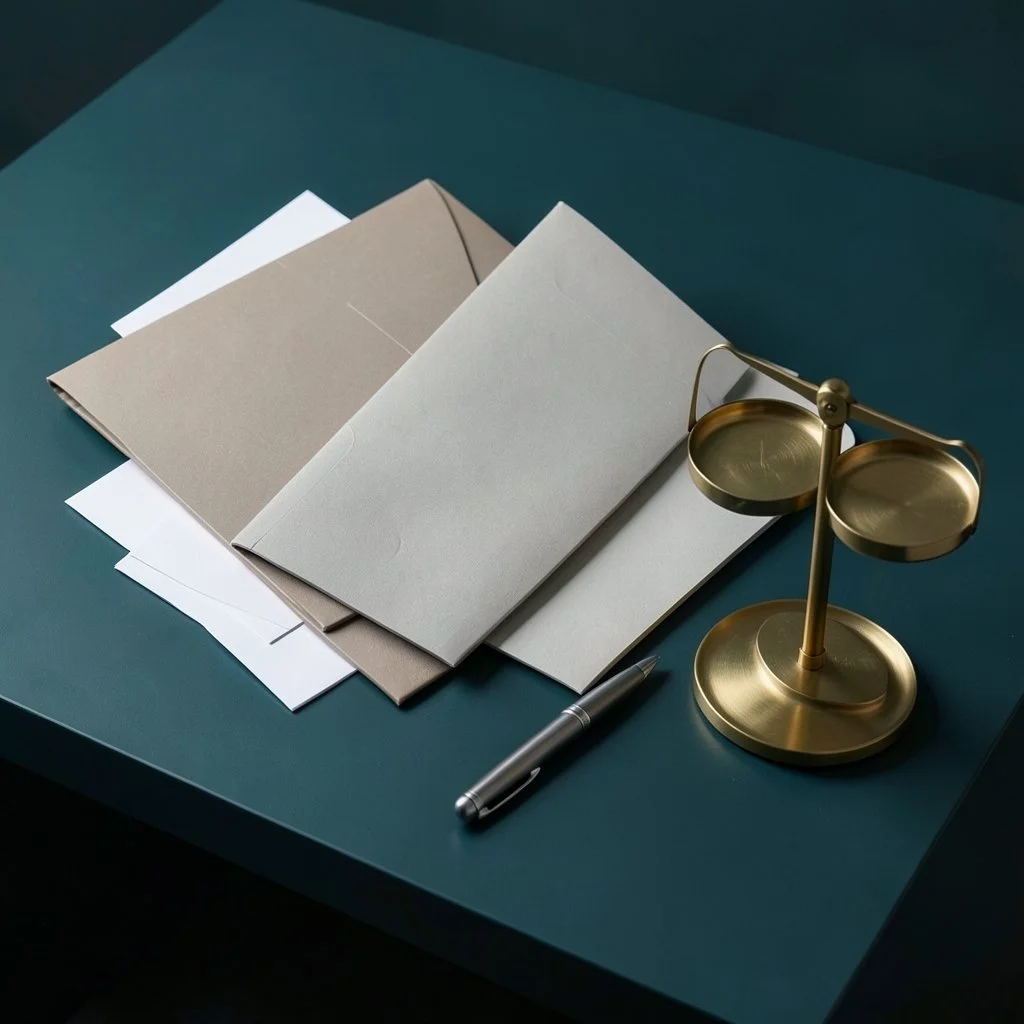 Scales and loan documents on a teal desk